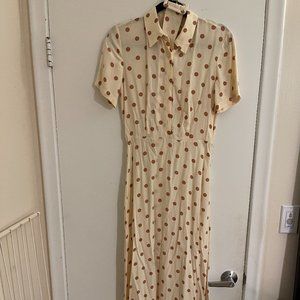 Zara Maxi Cream Tan Polka Dot Dress Celebrity Worn Short SleeveSize XS